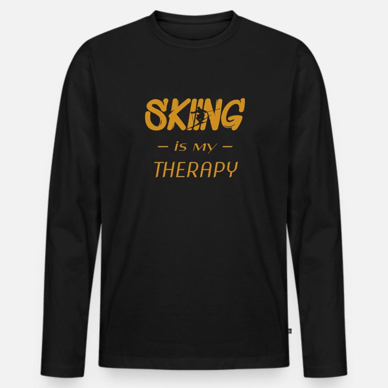 skiing is my therapy - Männer Premium Bio Langarmshirt - Schwarz