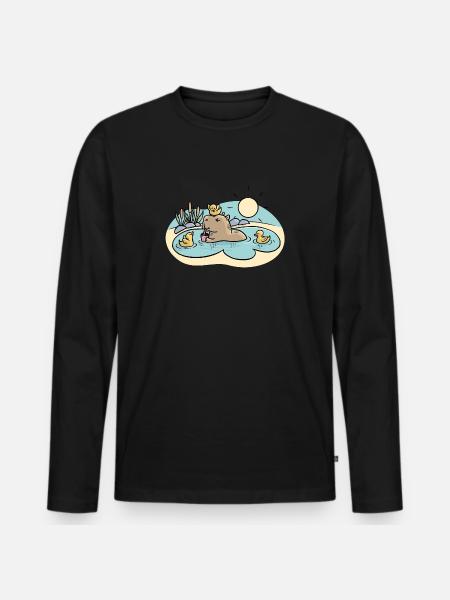 Capybara im Teich - Männer Premium Bio Langarmshirt - Schwarz