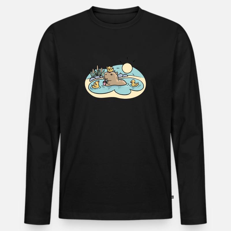 Capybara im Teich - Männer Premium Bio Langarmshirt - Schwarz