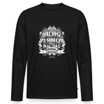 Baujahr 1980 - Männer Premium Bio Langarmshirt - Schwarz - Vorne - Nico (187cm)