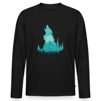 Loup hurlant à la pleine lune | Pack cadeau lune - T-shirt manches longues Premium bio Homme - noir - Devant - Nico (187cm)