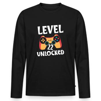 level 22 unlocked - Men's Premium Organic Long Sleeve Shirt - black - Front - Nico (187cm)