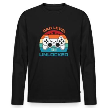 Dad Level Unlocked- Press Start! - Men's Premium Organic Long Sleeve Shirt - black - Front - Nico (187cm)