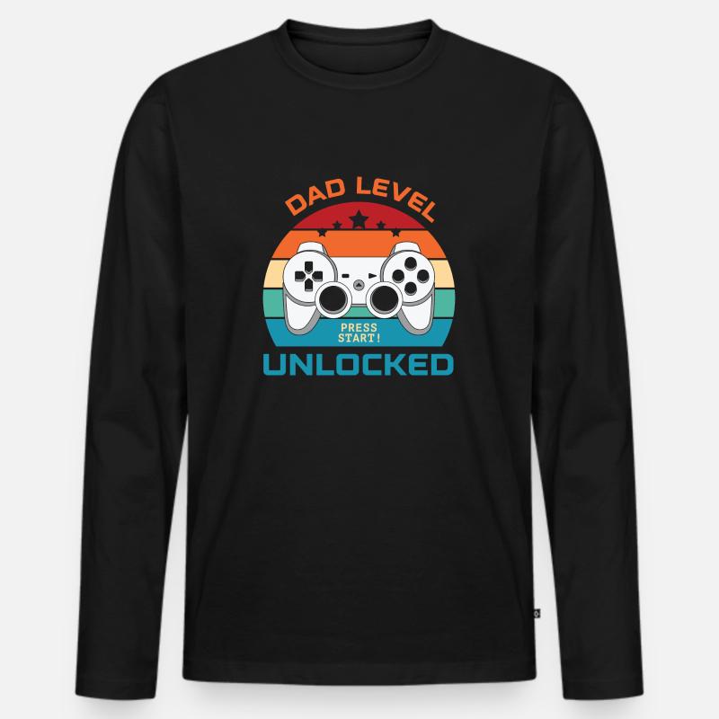 Dad Level Unlocked- Press Start! - Männer Premium Bio Langarmshirt - Schwarz
