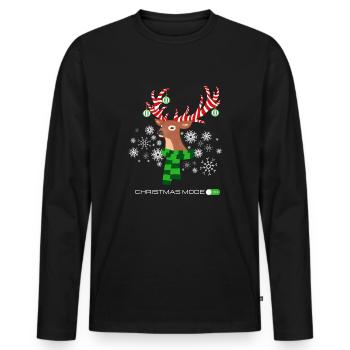 CHRISTMAS MODE ON Reindeer with candy cane antlers - Men's Premium Organic Long Sleeve Shirt - black - Front - Nico (187cm)