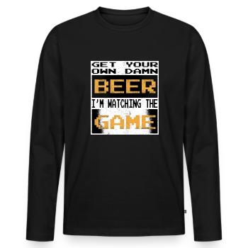 Hol dir dein eigenes verdammtes Bier, ich sehe mir - Männer Premium Bio Langarmshirt - Schwarz - Vorne - Nico (187cm)
