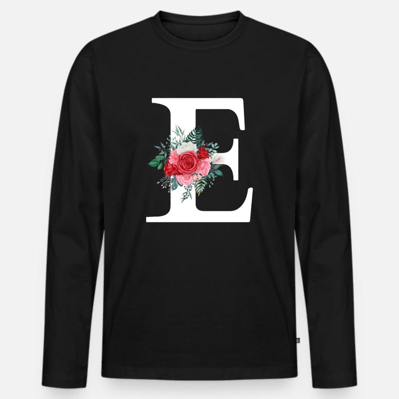 Roter Blumenbuchstabe E - Männer Premium Bio Langarmshirt - Schwarz