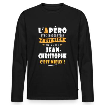 Jean- Christophe Cadeau Humour jean christophe - T-shirt manches longues Premium bio Homme - noir - Devant - Nico (187cm)