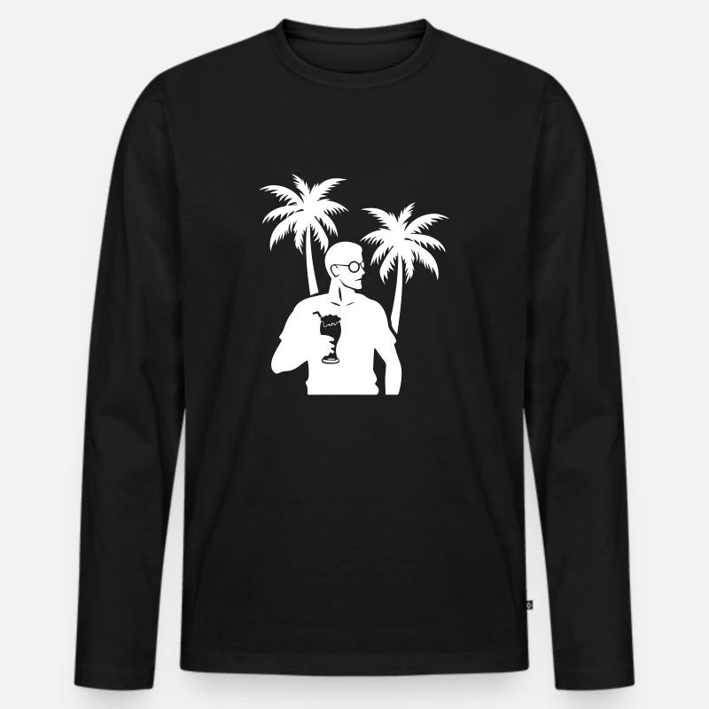 Palmen Urlaub Drinking - Männer Premium Bio Langarmshirt - Schwarz