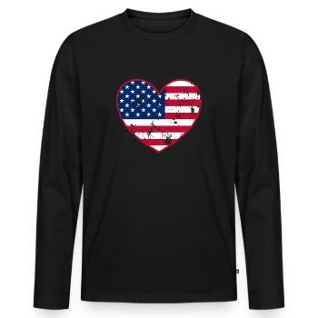 Amérique coeur idée cadeau émigrer vacances USA - T-shirt manches longues Premium bio Homme - noir - Devant - Nico (187cm)
