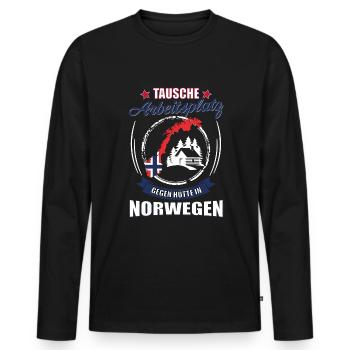 Tausche Arbeitsplatz gegen Hütte in Norwegen - Männer Premium Bio Langarmshirt - Schwarz - Vorne - Nico (187cm)