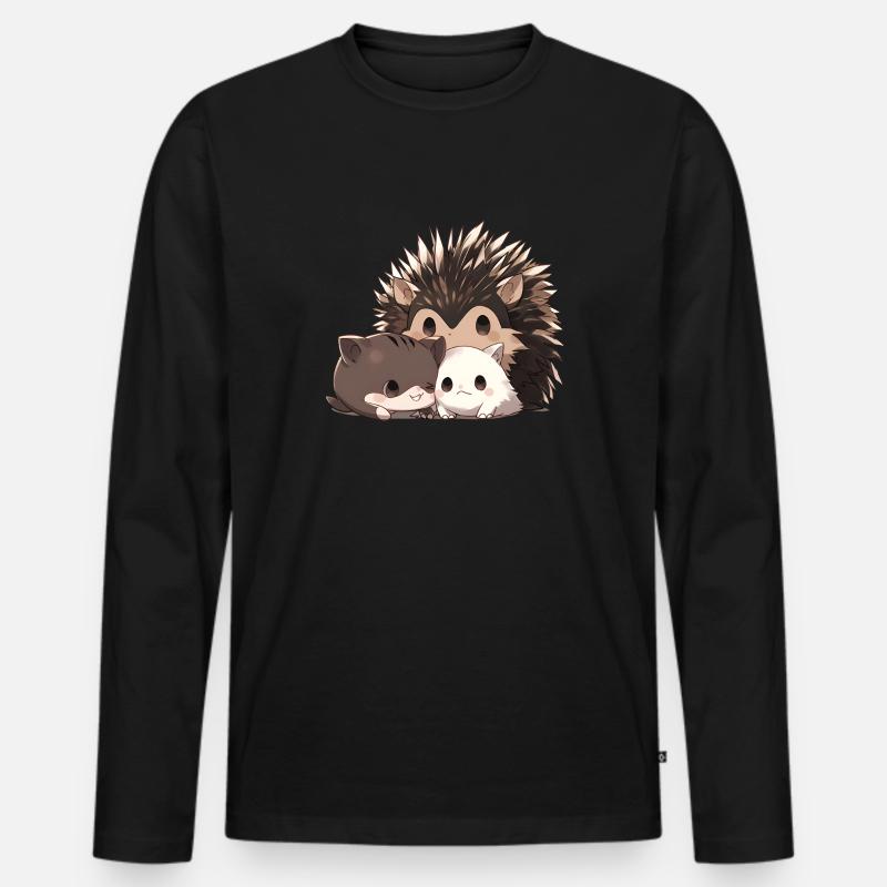 Igel mit Katzen - Männer Premium Bio Langarmshirt - Schwarz