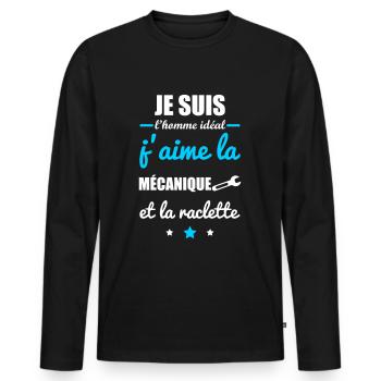 Homme idéal Mécanique, mécano, mécanno,mécanicien - T-shirt manches longues Premium bio Homme - noir - Devant - Nico (187cm)