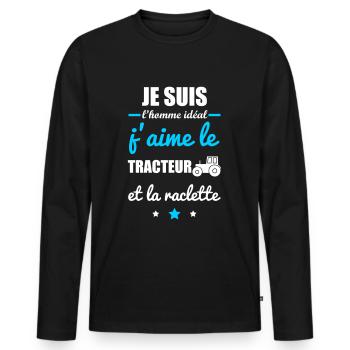 Homme idéal Tracteur, agriculteur, agriculture - T-shirt manches longues Premium bio Homme - noir - Devant - Nico (187cm)
