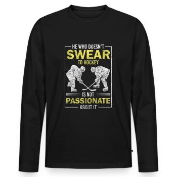 Hockey Puck Team - Men's Premium Organic Long Sleeve Shirt - black - Front - Nico (187cm)