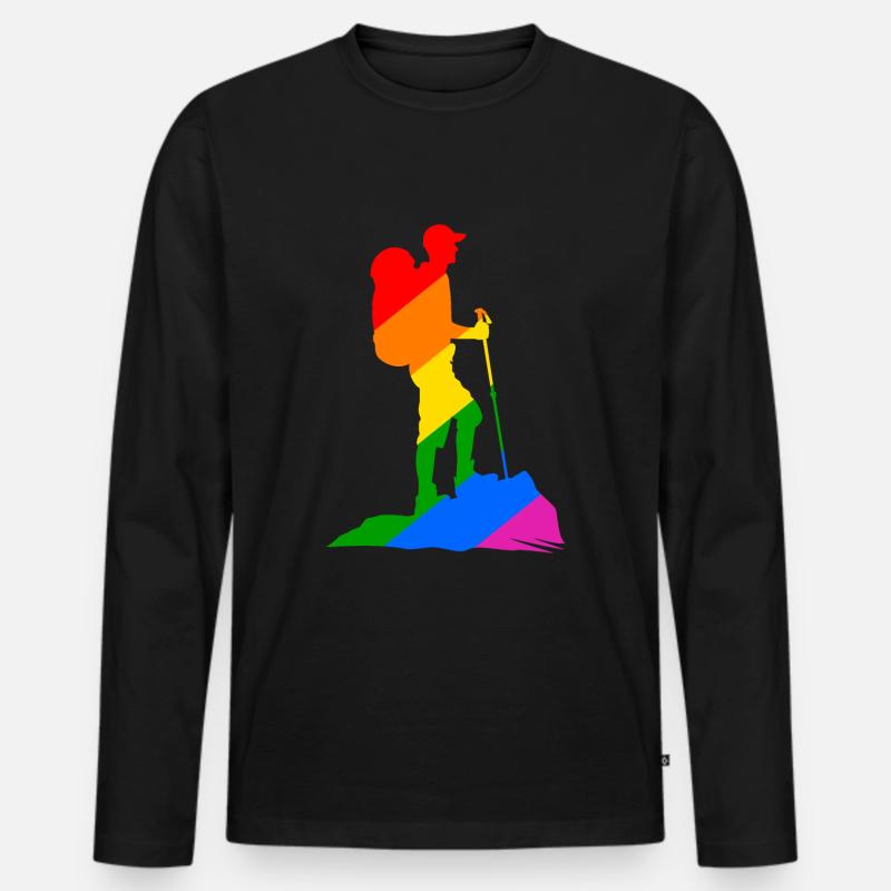 Bunter Wanderer - Wandern - Männer Premium Bio Langarmshirt - Schwarz