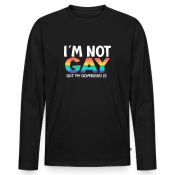 i m not gay but my boyfriend is - Männer Premium Bio Langarmshirt - Schwarz - Vorne - Nico (187cm)