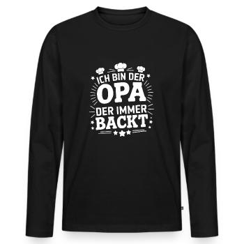 Ich bin der Opa der immer backt lustiger Opaspruch - Männer Premium Bio Langarmshirt - Schwarz - Vorne - Nico (187cm)