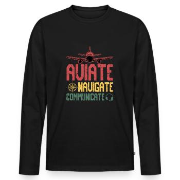 Aviate Navigieren Kommunizieren - Männer Premium Bio Langarmshirt - Schwarz - Vorne - Nico (187cm)
