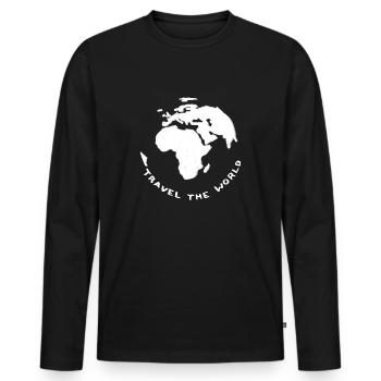 Reise - Männer Premium Bio Langarmshirt - Schwarz - Vorne - Nico (187cm)