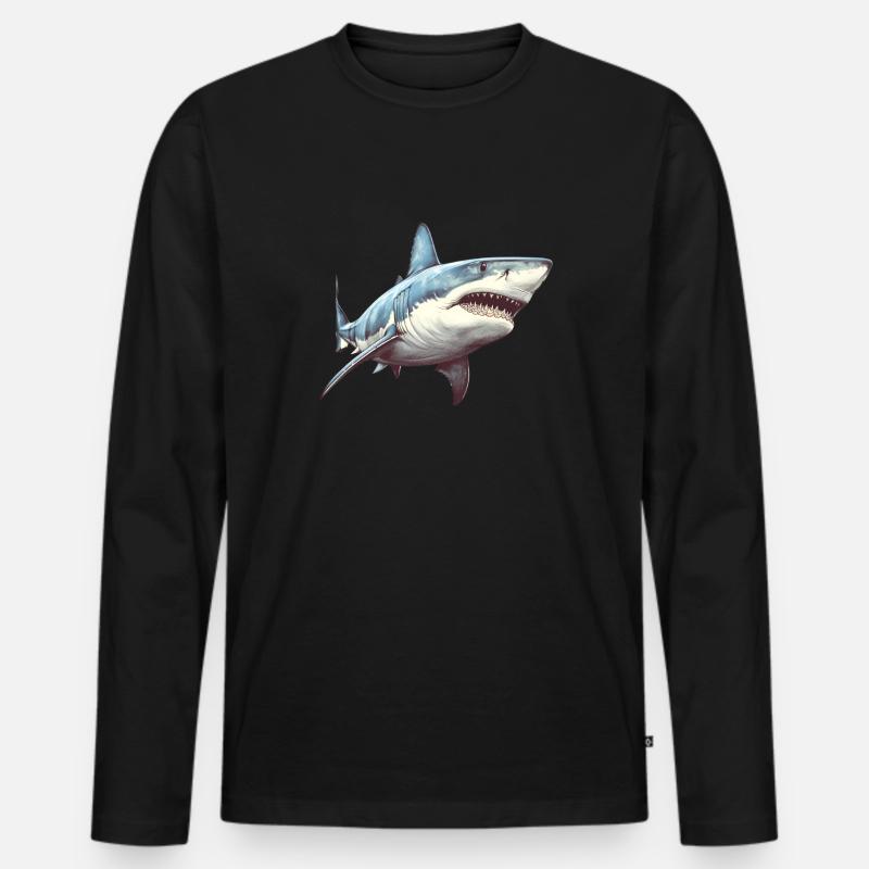 Weißer Hai - Männer Premium Bio Langarmshirt - Schwarz