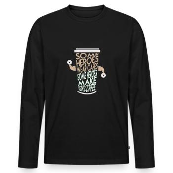 L'énergie de la puissance du café - Le café me rend fort - T-shirt manches longues Premium bio Homme - noir - Devant - Nico (187cm)