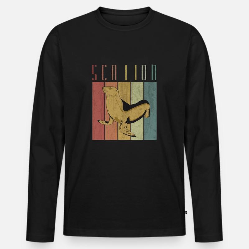 Seehund - Männer Premium Bio Langarmshirt - Schwarz