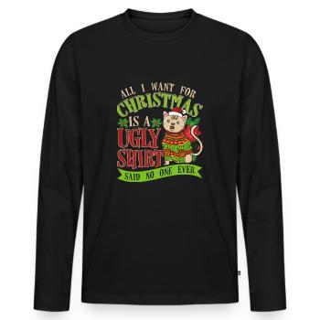 Weihnachtskatze Shirt Geschenk - Männer Premium Bio Langarmshirt - Schwarz - Vorne - Nico (187cm)