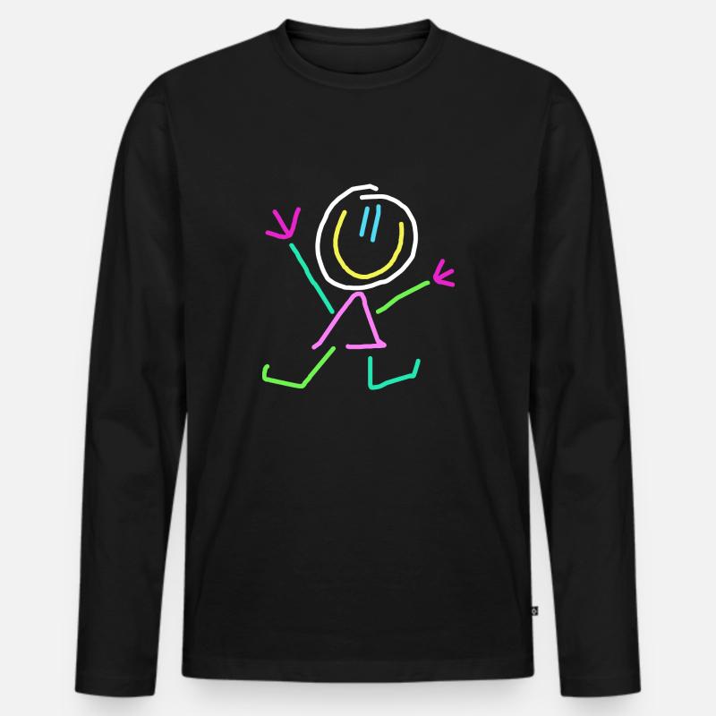 Strichmännchen - Männer Premium Bio Langarmshirt - Schwarz