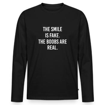 The Smile is Fake. The Boobs are Real. Proverbe - T-shirt manches longues Premium bio Homme - noir - Devant - Nico (187cm)