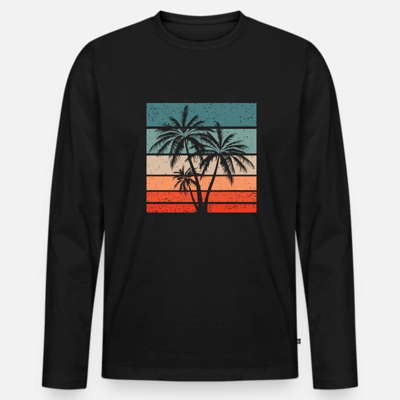 Palmen Retro Style Vintage - Männer Premium Bio Langarmshirt - Schwarz
