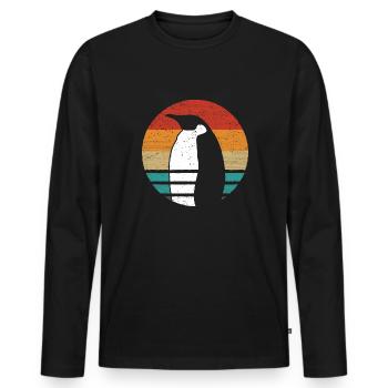 Pinguin Retro Style Vintage - Männer Premium Bio Langarmshirt - Schwarz - Vorne - Nico (187cm)