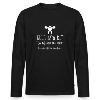 Musculation muscu cadeau drôle bodybuilding - T-shirt manches longues Premium bio Homme - noir - Devant - Nico (187cm)