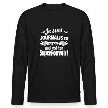 je suis journaliste - T-shirt manches longues Premium bio Homme - noir - Devant - Nico (187cm)