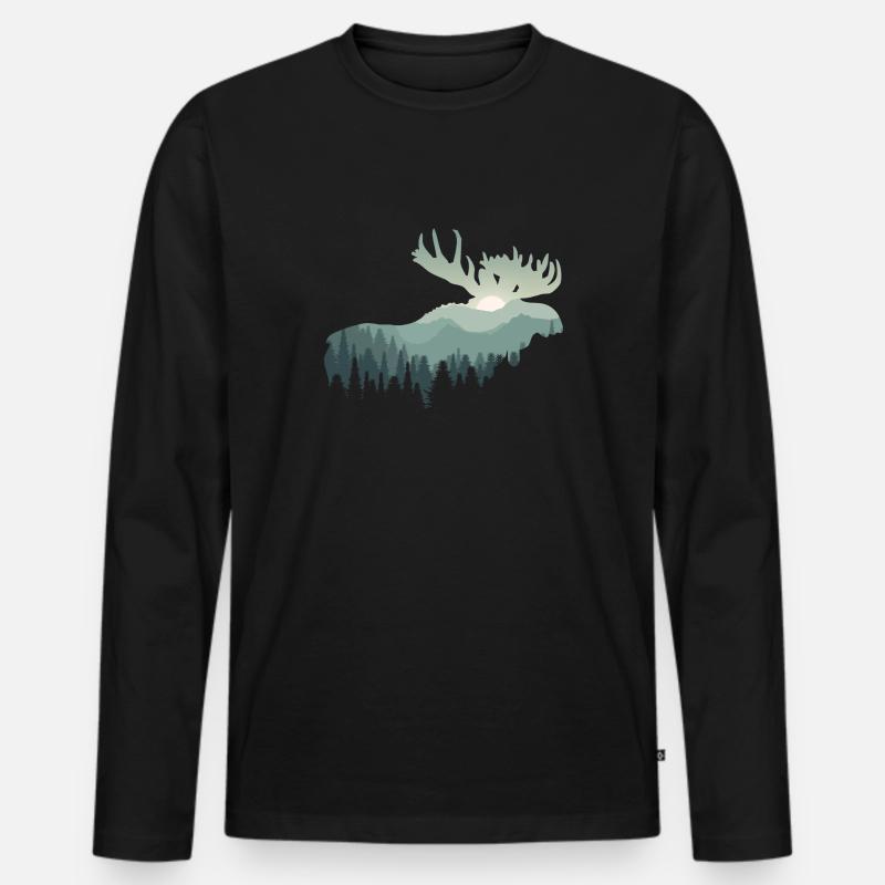 Elch - Männer Premium Bio Langarmshirt - Schwarz