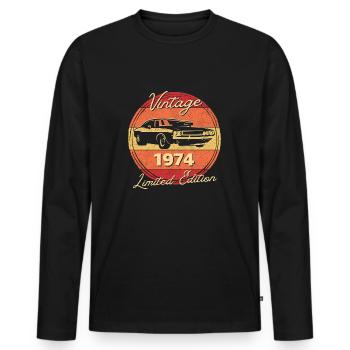 Vintage 1974, Limited edition - Männer Premium Bio Langarmshirt - Schwarz - Vorne - Nico (187cm)
