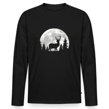 Cerf, Chasse, Clair De Lune, Cerf Élaphe, Chasseur, Forêt, Nature - T-shirt manches longues Premium bio Homme - noir - Devant - Nico (187cm)