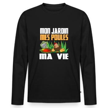 mon jardin mes poules ma vie - T-shirt manches longues Premium bio Homme - noir - Devant - Nico (187cm)