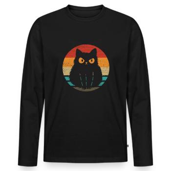 chat, style rétro, vendange - T-shirt manches longues Premium bio Homme - noir - Devant - Nico (187cm)