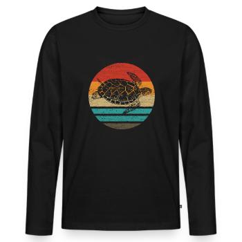 Tortue de mer vintage style rétro - T-shirt manches longues Premium bio Homme - noir - Devant - Nico (187cm)