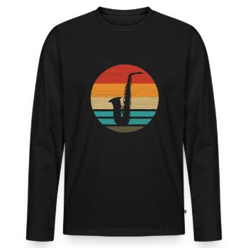 Saxophon Retro Style Vintage - Männer Premium Bio Langarmshirt - Schwarz - Vorne - Nico (187cm)