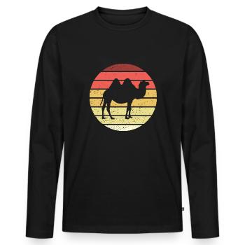 Kamel Retro Style Vintage - Männer Premium Bio Langarmshirt - Schwarz - Vorne - Nico (187cm)