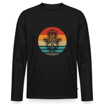Hamsa Main de Fatima Retro Style Vintage - T-shirt manches longues Premium bio Homme - noir - Devant - Nico (187cm)
