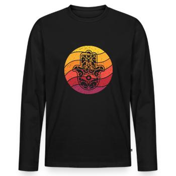 Hamsa Main de Fatima Retro Style Vintage - T-shirt manches longues Premium bio Homme - noir - Devant - Nico (187cm)