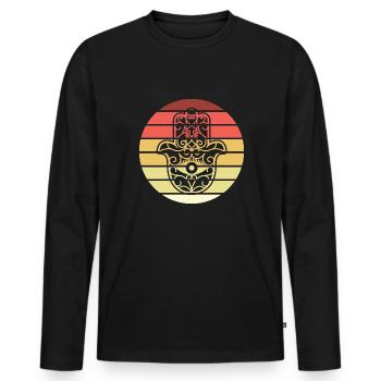 Hamsa Main de Fatima Retro Style Vintage - T-shirt manches longues Premium bio Homme - noir - Devant - Nico (187cm)