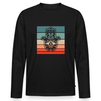Hamsa Main de Fatima Retro Style Vintage - T-shirt manches longues Premium bio Homme - noir - Devant - Nico (187cm)