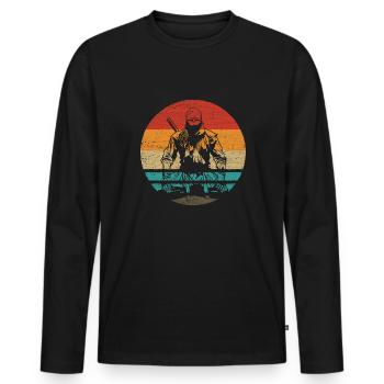 Ninja Retro Style Vintage - T-shirt manches longues Premium bio Homme - noir - Devant - Nico (187cm)