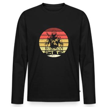 Ninja Retro Style Vintage - Männer Premium Bio Langarmshirt - Schwarz - Vorne - Nico (187cm)