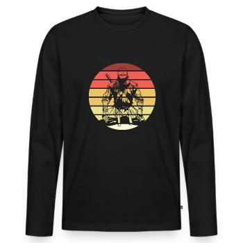 Ninja Retro Style Vintage - Männer Premium Bio Langarmshirt - Schwarz - Vorne - Nico (187cm)