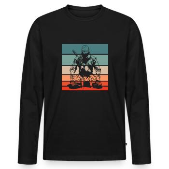 Ninja Retro Style Vintage - Männer Premium Bio Langarmshirt - Schwarz - Vorne - Nico (187cm)